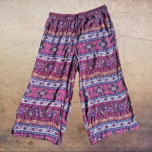 AMERICAN EAGLE | NWT Paisley Wide Leg Cropped Drawstring Viscose Pants Size S